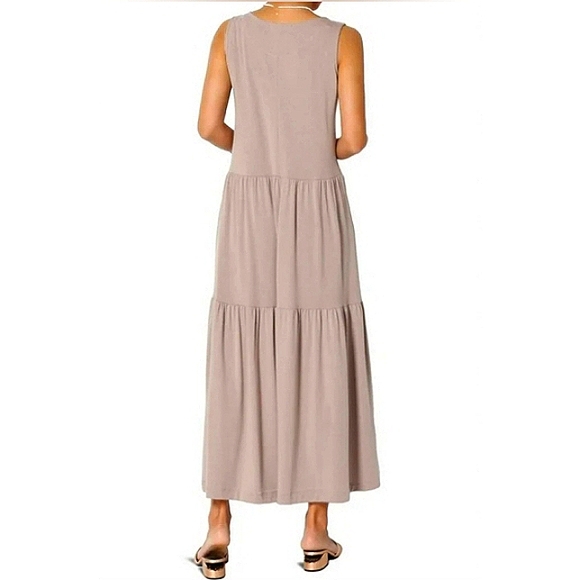 ASH MOCHA Taupe Brown Tier Swing Midi Dress NWOT Size XLR - Picture 2 of 5